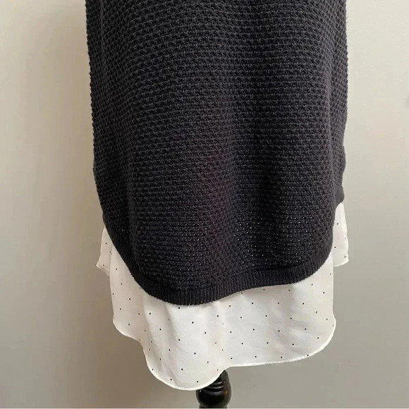 LOFT Mixed Media Knit Shell Top Black Sleeveless Vest with Polka Dot Hem Size M - Picture 3 of 15